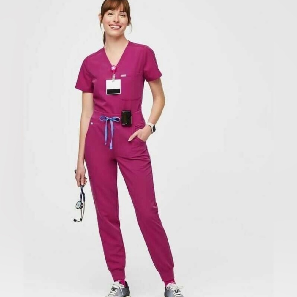 Figs Size medium Catarina One Pocket Scrub top in Raspberry Sorbet